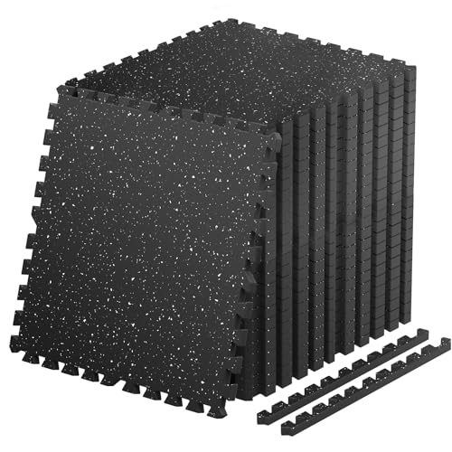 0.56'' Thick 24 Pcs 96 Sq Ft Non-Slip Rubber Top Exercise Equipment Mats, High Density EVA Foam Mats with Rubber Top, Interlocking Puzzle Gym Flooring for Home Gym, Workout Floor Mats, Black - size: 24" L x 24" W x 0.56" Thick