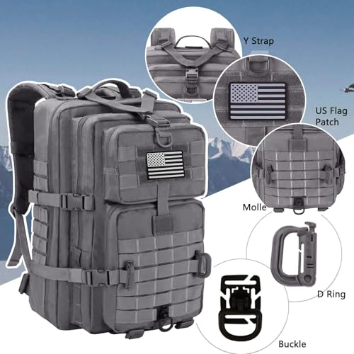 Hannibal Tactical MOLLE Assault Backpack, Tactical Backpack Military Army Camping Rucksack - color: Grey