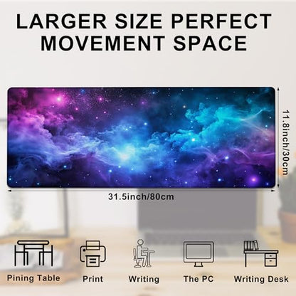 Desk Mat, Blue Purple Clouds Stars Galaxies Large Extended Gaming Mouse Pad,Waterproof Non-Slip Rubber Base and Stitched Edges Desk Pad for Work Game Office Home 35.4x15.7in - color: Colour11