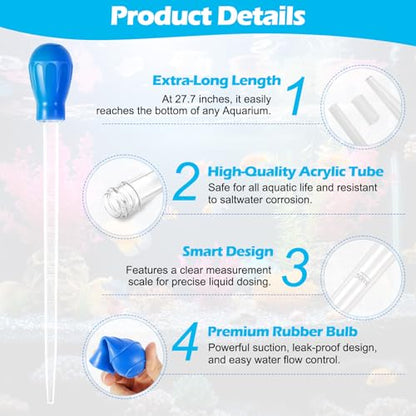 27.7in Extra Large Turkey Baster Long Pipette for Aquarium, Blue | 50ml Plastic Turkey Baster for Aquarium Vacuum, Siphon for Fish Tank Water Changer, Easy to Clean, Versatile