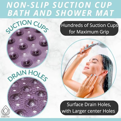 Bath Mat – 40 x 16 Inch Long Non-Slip Bathtub & Shower Mat with Suction Cups – Large PVC Bathroom Mat with Drain Holes for Tub & Shower (Bath - 40x16 Purple) - color: Purple