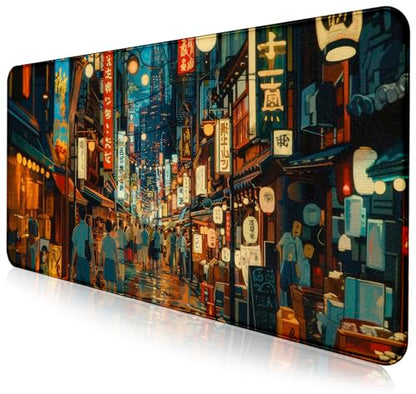 Cute Japanese Street Keyboard Desk Mat, Tokyo Night View Computer Mouse Mat | The Surface Of The Mouse Pad Is Designed With Fiber Woven Material, And The Base Is Made Of Natural Anti Slip Rubber. - color: Tokyo Street