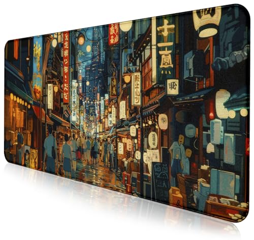 Cute Japanese Street Keyboard Desk Mat, Tokyo Night View Computer Mouse Mat | The Surface Of The Mouse Pad Is Designed With Fiber Woven Material, And The Base Is Made Of Natural Anti Slip Rubber. - color: Tokyo Street