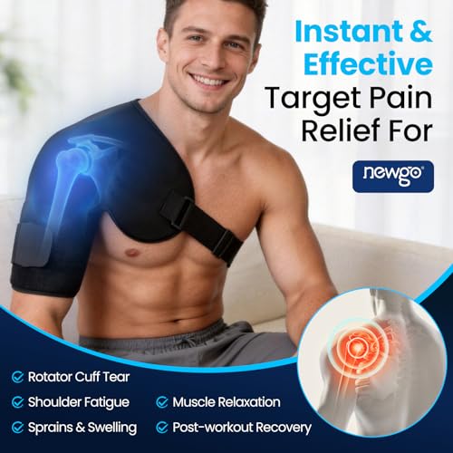 NEWGO Shoulder Ice Pack Rotator Cuff Cold Therapy, 45-Min Long-Lasting, XL | Ice Grid Design for Even Coverage, Flexible Cold Compression Wrap, Soothes Post-surgery, Muscle Tension, and Swelling - size: XL