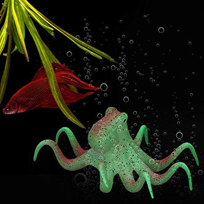 Aquarium Octopus Decoration Fish Fluorescent Octopus Ornament Artificial Silicone Simulation Octopus with Suction Cup(Green)