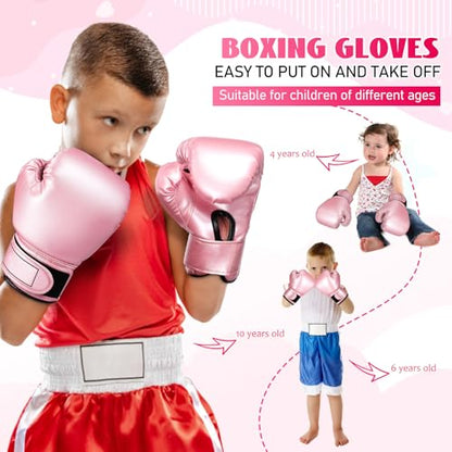 Garneck Kids Boxing Gloves: Toddler Punching Training Gloves for Boys Girls Ages 3-8 Pu Leather Sparring Mitts for Kickboxing Muay Thai MMA & Heavy Bag, Pink