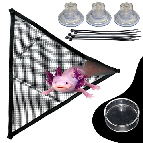 Axolotl Hammock Tank Accessories Aquarium Decor, Axolotl Hammock With Feeding Dish, Aquarium Resting Spot Food Bowl Feeder, Mesh Reptile Hammocks Lounger Ladder, Bearded Dragon Accessories (Black, S) - color: Black