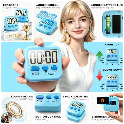 Antonki 2 Pack Digital Timer for Kids Classroom Kitchen Timers for Cooking - color: Clear Blue