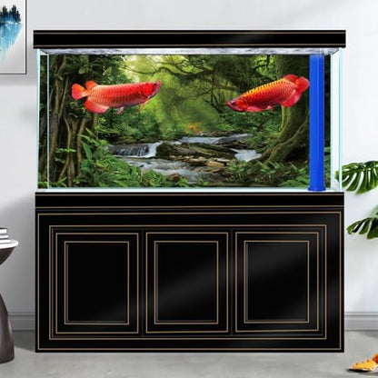 30X12IN Natural Green Forest Tree Stream Reptile Habitat Background Terrarium Background, Tropical Forest Decor Aquarium Background, Misty Rainforest Aquarium Background with 10 EVA Double-Sided Tape - size: 30X12in/75X30cm