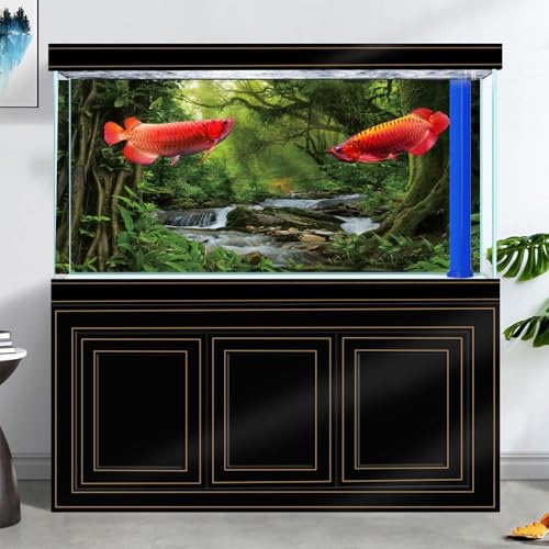 36X18IN Natural Green Forest Tree Stream Reptile Habitat Background Terrarium Background, Tropical Forest Decor Aquarium Background, Misty Rainforest Aquarium Background with 10 EVA Double-Sided Tape - size: 36X18in/90X45cm