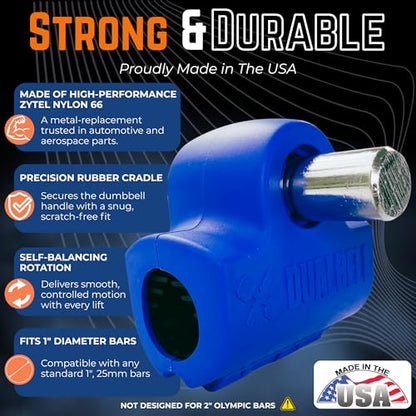 Dumbbell Converter to Barbell For 1" Bars, 500lb, Black w/Collars - color: Blue (for standard 1" bar)