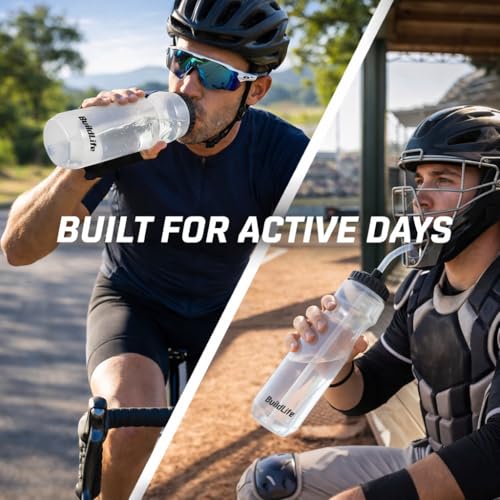 BuildLife Hockey Water Bottle with Long Straw, 32 OZ, 2 Pack, Clear - color: Clear
