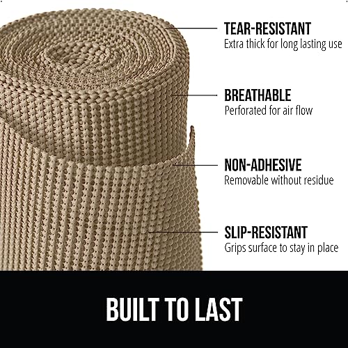 GORILLA GRIP powerGRIP Drawer Shelf and Cabinet Liner, Thick Strong Hold, Non-Adhesive Liners Protect Kitchen Cabinets and Cupboard, Bathroom Drawers, Easy Install Mat, 12" x20', Beige - color: Beige, style: 12" x 20'