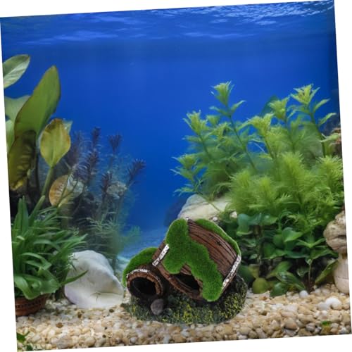 TOYANDONA Resin Barrel Fish Tank Decor Realistic Aquarium Hideout for Betta Shrimp Cichlids Durable Prop for Natural Layout Sturdy Fish Cave Rustic Style