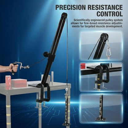 Arm Wrestling Battle Table Training System, Tabletop Pulley Machine for Wrist & Forearm Strength Development with Handle(Black)