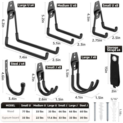 Heavy Duty Garage Hooks for Storage & Hanging Items, 40-Pack - color: 40-Pack Set Black