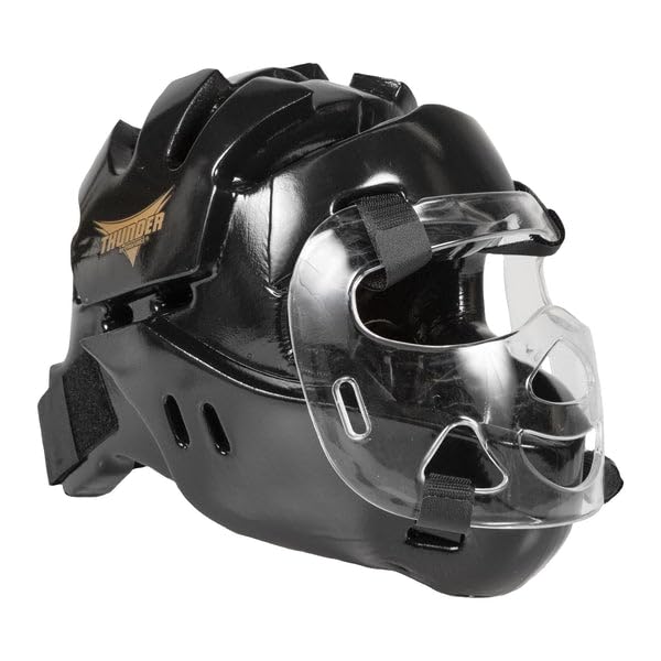 Karate Sparring Full Head Gear with face Shield - color: black, size: adult large