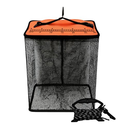 Orange Floating Fish Basket for Live Caught, 10 Gallons Foldable Fishing Holder for Pier, Kayak, Boat Fishing, Large Fishing Bait Storage
