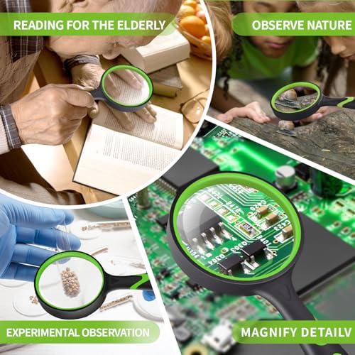 2-Set 75mm Hand-Held Reading Magnifier with Non-Slip Rubber Grip, Good for Senior Users, Hobby Exploring & Scientific Activities