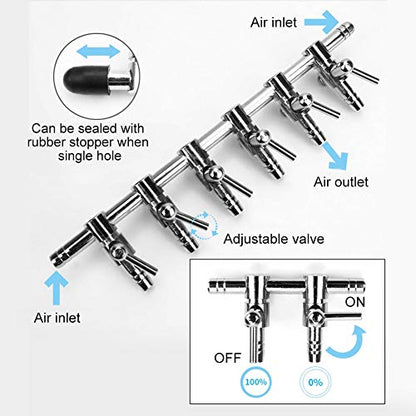 Fish Air Aquarium Air Control Lever Valve Distributor Fish Air Splitter Stainless Steel Air Tubing Connector Splitter (6 Way)