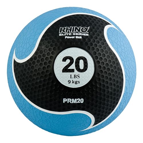Champion Sports Rhino Elite Medicine Ball – Textured Surface, Superior Grip, Hollow Synthetic Rubber for Consistent Bounce & Durability, Multiple Weights & Colors - Optional Rebounder Sold Separately - style: 20 Pounds - Blue