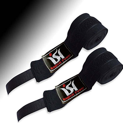 Mexican 180" Elastic Cotton Hand Wraps Bandages for Boxing Kickboxing Muay Thai MMA Training Pair - color: Black