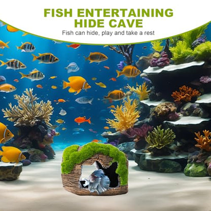 Betta Broken Barrel Decor Fish Tank Accessories, Resin Fish Hide Cave Aquarium Decoration Fish Tank Toys Hole Accessories (Small)