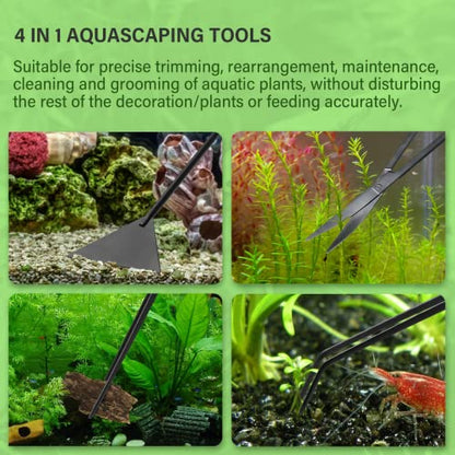 Simple Deluxe Aquarium Aquascape Tools Kit, 4 in 1 Anti-Rust Aquatic Plant Aquascaping Tool Stainless Steel Tweezers Scissors Spatula Set for Aquarium Tank Clean, Fish Tank, Bonsai, Algae Scrapers