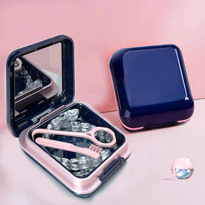 Retainer Case,Cute Mouthguard Case with Mirror,Slim Night Mouth Guard Case with Lid Hinge,Aligner Case,Inner Size 2.56, 2.36, 0.79inch, Blue - color: Blue