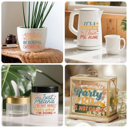 Peacoblue 18 Sheets Rub on Transfers for Crafts, Funny Words 3.6"x3.9" UV DTF Cup Wraps Waterproof Rub on Cold Transfers Stickers for Wood Glass Metal Cup Tumblers Mirrors Mugs Home Decor - style: Funny Words