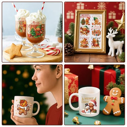 20 Pcs Christmas UV DTF Cup Wraps, Gingerbread Rub on Transfer Stickers Waterproof PVC Rub On Decals for 16 OZ Glass Bottles Cups Laptop Phone Case Decor - style: Christmas Gingerbread