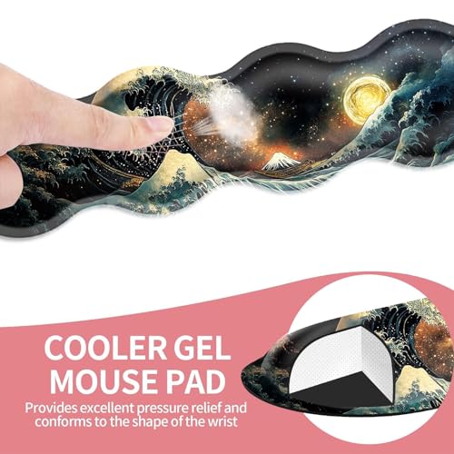 Large Gaming Mouse Pad, Keyboard Wrist Rest Pad & Wrist Support Mousepad Set, Stitched Edge, Extended, Non-Slip Base, Memory Foam Desk Mat for Office, Home,Japanese Sea Wave - color: Japanese Sea Wave