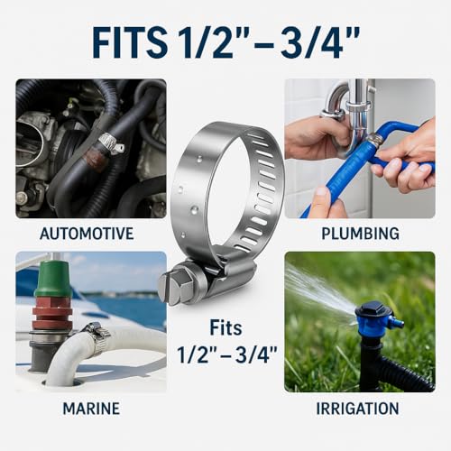 316L Stainless Steel Clamps Marine Grade Corrosion Resistant Heavy Duty Hose Clamps (13-19 mm, 1/2" - 3/4") 4Pcs - size: 13-19mm
