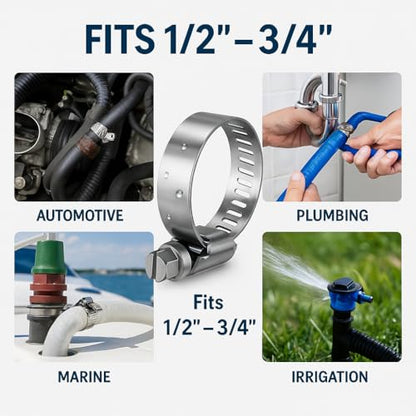 316L Stainless Steel Clamps Marine Grade Corrosion Resistant Heavy Duty Hose Clamps (13-19 mm, 1/2" - 3/4") 4Pcs - size: 13-19mm