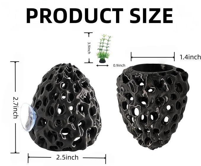 Betta Fish Hide Cave with Suction Cup, Shrimp Dome Hiding Shelter, Aquatic Shrimp Habitat & Hiding House, for Fish and Shrimp Resting and Hiding, Aquarium Decoration Accessories (Black)