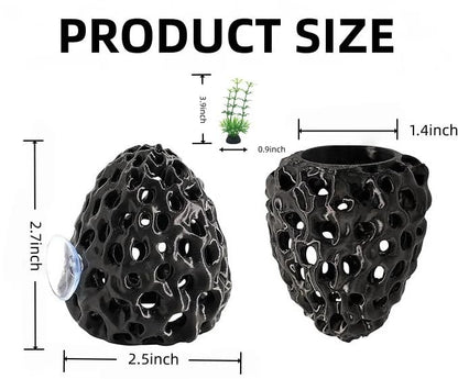 Betta Fish Hide Cave with Suction Cup, Shrimp Dome Hiding Shelter, Aquatic Shrimp Habitat & Hiding House, for Fish and Shrimp Resting and Hiding, Aquarium Decoration Accessories (Black)