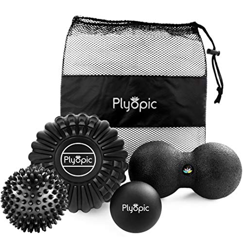 Deep Tissue Massage Ball Set – Set of 4: Lacrosse, Spiky, Peanut and 5” Foam Roller Massager Balls for Muscle Massage, Mobility, Trigger Points and Myofascial Release