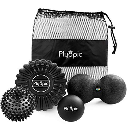 Deep Tissue Massage Ball Set – Set of 4: Lacrosse, Spiky, Peanut and 5” Foam Roller Massager Balls for Muscle Massage, Mobility, Trigger Points and Myofascial Release