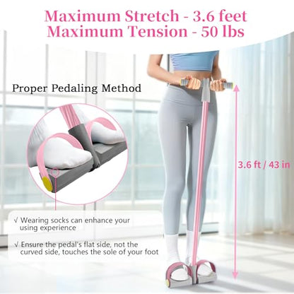 Pedal Resistance Band with Handle, Durable 6-Tube Exercise Bands (Pink & Gray)