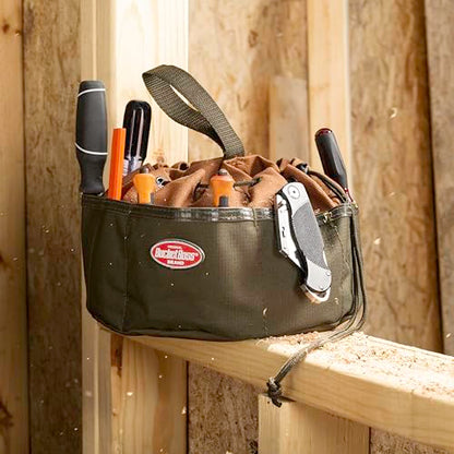 BucketBoss 25001 Canvas Organizer Parachute Bag with 19 Pockets for Nails,Screws, and Bolts in Brown