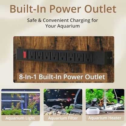 VOWNER 100-150 Gallon Fish Tank Stand with Power Outlet, Heavy Duty Aquarium Stand with Cabinet Storage for Fish Tank, Turtle Tank, Reptile Terrarium, 60" L*23.6" W Tabletop, 2200 LBS Capacity, Brown - color: Brown