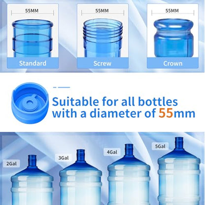 3 and 5 Gallon Water Jug Cap, Reusable Food Grade Silicone Replacement Cover for 55mm Opening Water Jug Lid, Non Spill Water Bottle Caps - pack of 3
