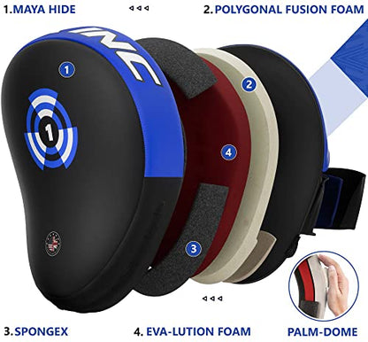 RDX Boxing Pads Focus Mitts, Maya Hide Leather Curved Hook and Jab Target Hand Pads, Great for MMA, Kickboxing, Martial Arts, Muay Thai, Karate Training, Padded Punching, Coaching Strike Shield - color: Blue