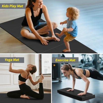 Foldable Yoga Mat Extra Large 74"×31.5" - color: Black+Gray