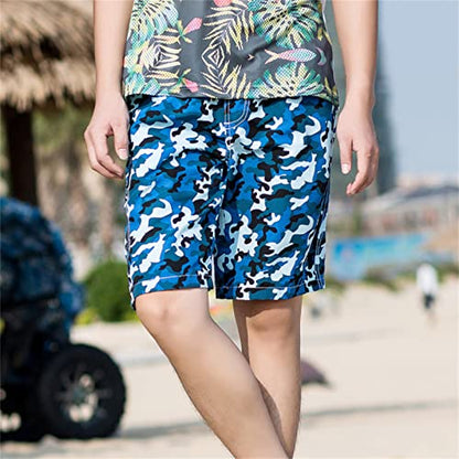 Maiyifu-GJ Men's Camo Quick Dry Swim Trunks Printed Beach Board Shorts with Pockets Mesh Lining Bathing Suits Swimwear - color: Blue, size: XX-Large