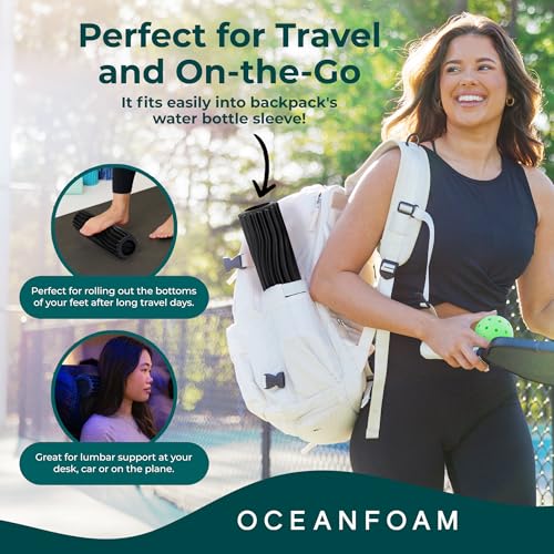 Oceanfoam Ripple Travel Foam Roller (11" x 3.35") Firm Mini Foam Roller for Physical Therapy, Deep Tissue Massage, Back Pain - High Density, Ergonomic Wave Textured - Yoga, Pilates, Exercise (Black) - color: Black