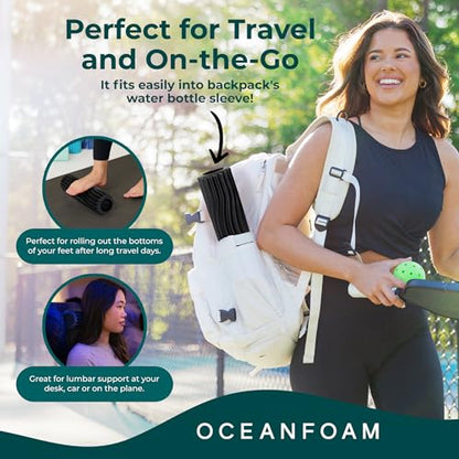 Oceanfoam Ripple Travel Foam Roller (11" x 3.35") Firm Mini Foam Roller for Physical Therapy, Deep Tissue Massage, Back Pain - High Density, Ergonomic Wave Textured - Yoga, Pilates, Exercise (Black) - color: Black