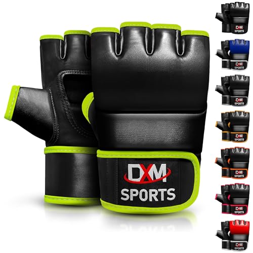 DXM SPORTS MMA Gloves for Men & Women, Martial Arts Bag Gloves, Kickboxing Gloves with Open Palms, Boxing Gloves for Punching Bag, Sparring, Muay Thai, MMA - color: Green, size: Small