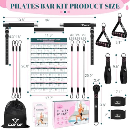 Pilates Bar Kit with Resistance Bands, Multifunctional Yoga Pilates Kit - color: Jet Black