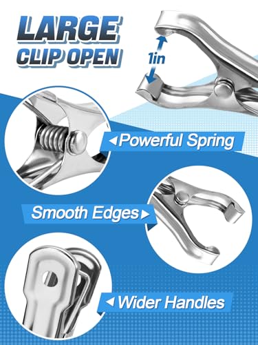 Stainless Steel Garden Cilps - 40Pcs Large Open Metal Clamps for Greenhouse Hoops, 2" Fix Plant Cover Shade Cloth Netting Tarp, Tight Grip Weatherproof Gardening Supplies